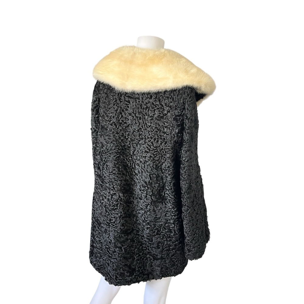 Vintage 50s 60s Crown Monarch Black Curly Lamb Fur Coat Mink Collar Soft View 2